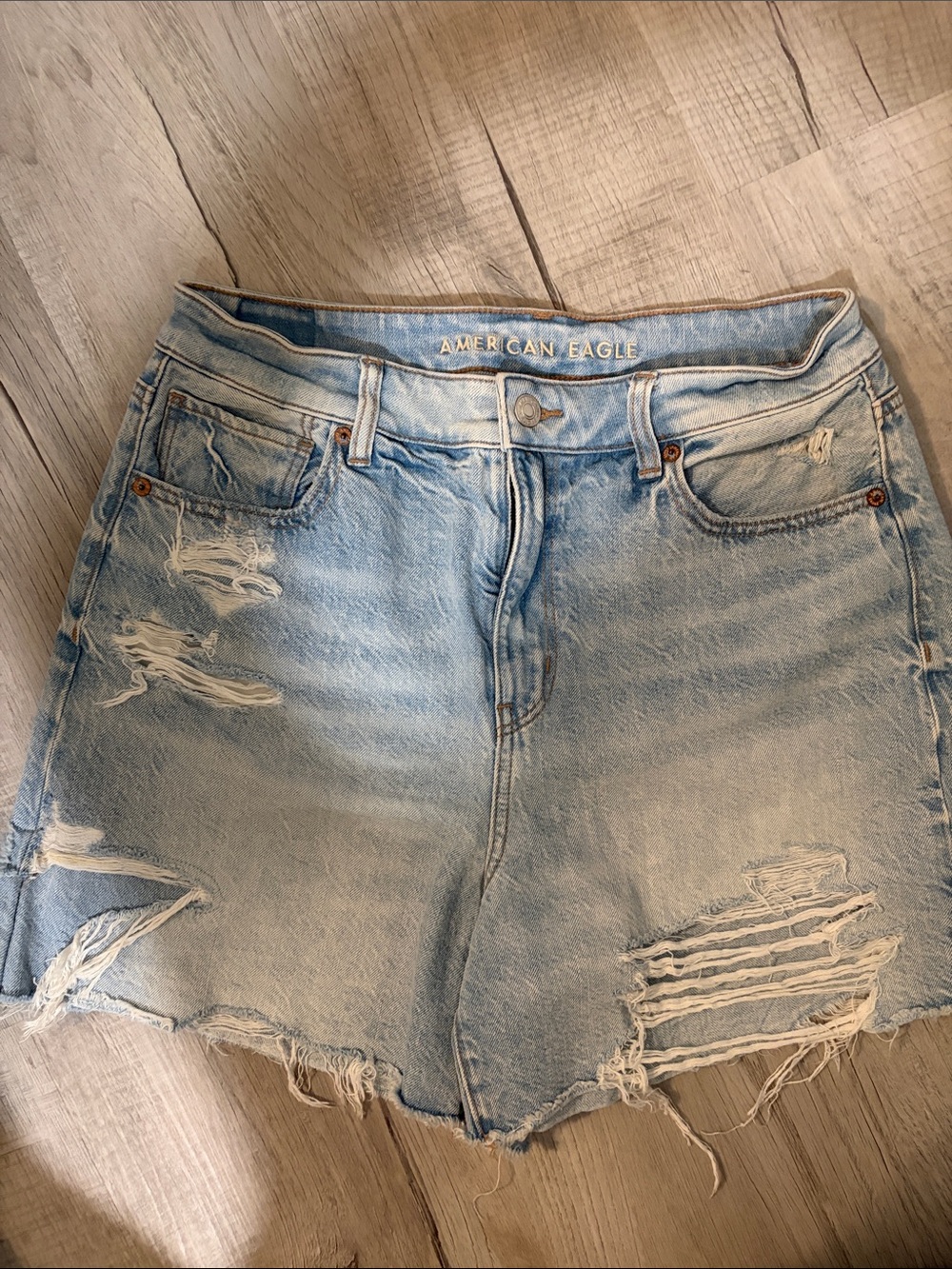 American Eagle Outfitters Light Blue Distressed Denim Jean Shorts